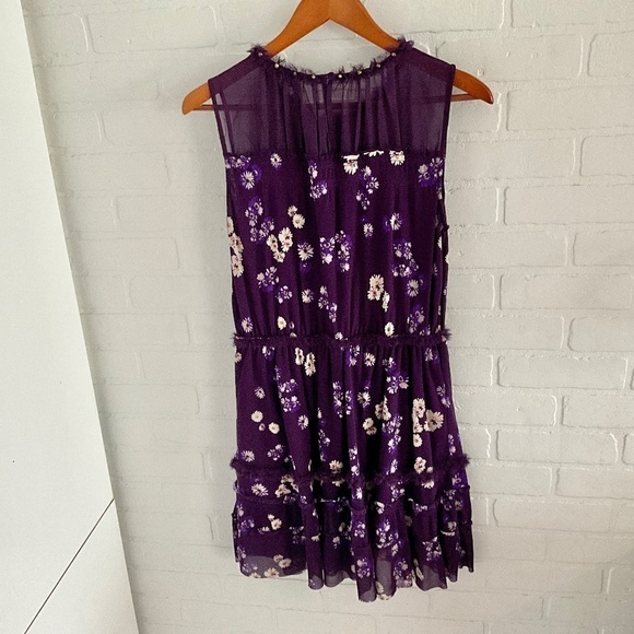 Vintage Y2K Juicy Couture Mini Dress floral print Purple/Cream Mesh Studds S - Picture 2 of 12